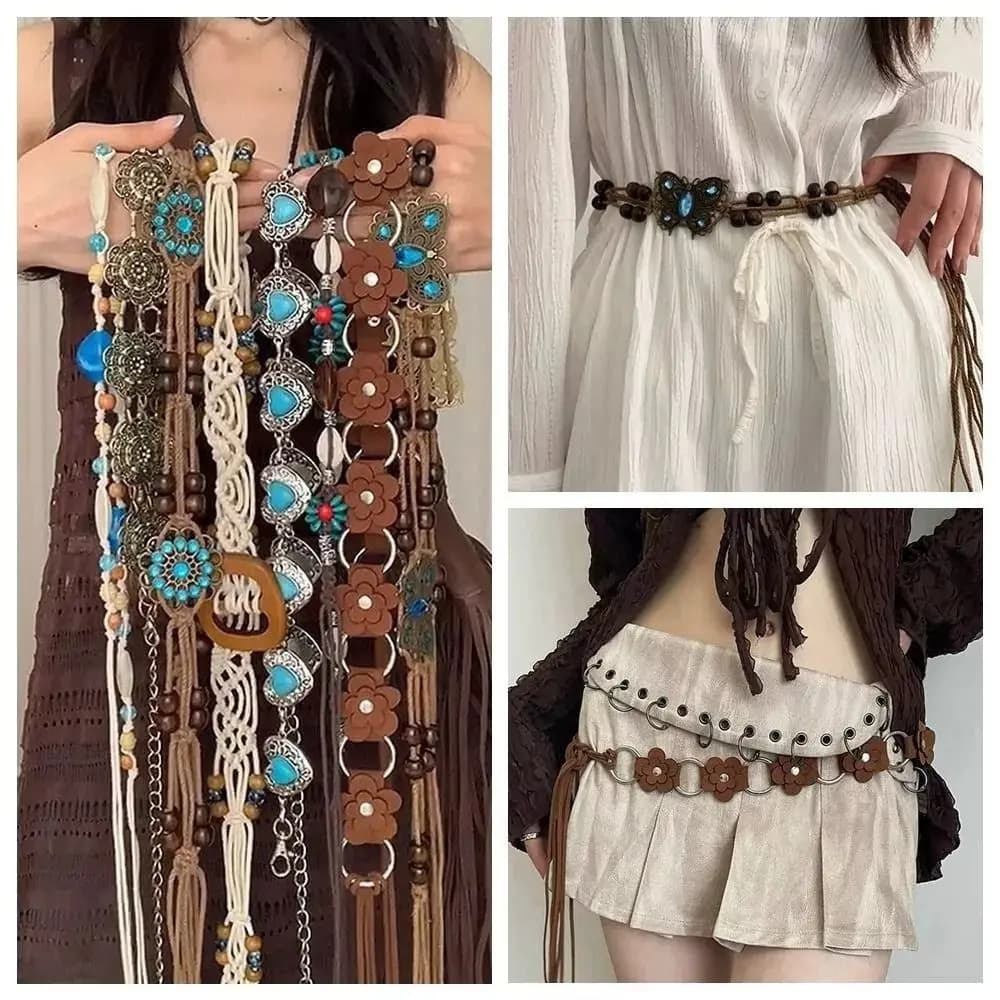 New Butterfly Tassel Waist Chain Y2K Trendy Bohemian Belt Summer Beach Accessories Vintage Flower Bohemian Belt