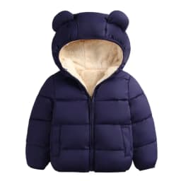Kids Solid Color Coat, Zipper Open Front Hooded Cotton-padded Jacket for Boys and Girls, Black/ Dark Blue/ Royal Blue/ Red