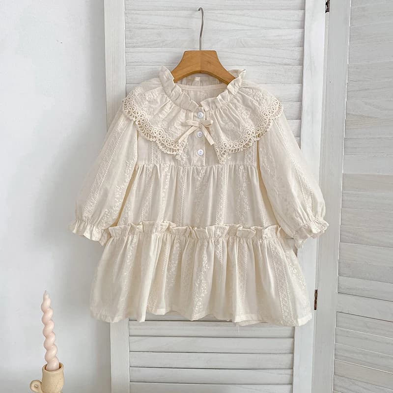 New Baby Girls Dress Girls Sweet Girl Dress Ruffle Trim Party Princess Dress Lace Collar Going Out Casual Dresses Little Clothes