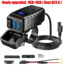 Extractme Motorcycle USB Fast Charger Waterproof Socket With Type C QC3.0 Power Outlet Moto Phone Charger with Voltmeter &Switch