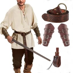 5PCS Men's Renaissance Costume Sets Medieval Arm Wrist Halloween Viking Belt Faux Leather Belt Pouch LARP Cosplay Accessories