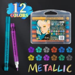 12 Colors Metallic Markers Pens Silver Gold Paint Pens for Black Paper, Glass, Rock Painting, Halloween Pumpkin Scrapbook Album