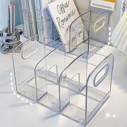 Clear Acrylic Bookends Convenient Desk Organizer with Handle Desktop Sorting Rack Divided Book Stand Study Supplies