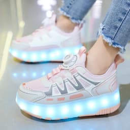 Children Four Wheels Luminous Glowing Sneakers Black Pink Led Light Roller Skate Shoes Kids Led Shoes Boys Girls USB Charging