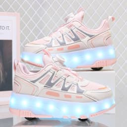 Children Four Wheels Luminous Glowing Sneakers Black Pink Led Light Roller Skate Shoes Kids Led Shoes Boys Girls USB Charging