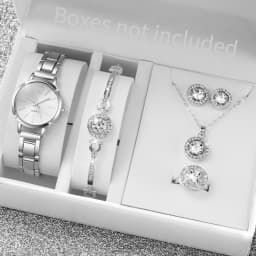 6PCS/Set Women Watches Fashion Stainless Steel Band Quartz Watch Diamond Jewelry(Without Box)