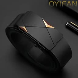 OYIFAN Fashion Men's Belt Men's Genuine Leather Belt Automatic Buckle Ratchet Belt Random Adjustment