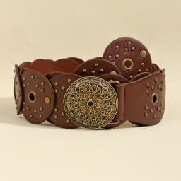 New retro design sense disc punch stitching belt rivets metal buckle PU belt 2024 fashion personality