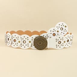 New retro design sense disc punch stitching belt rivets metal buckle PU belt 2024 fashion personality
