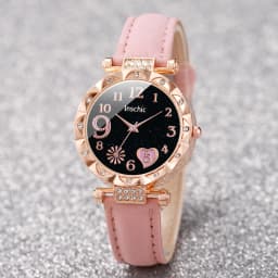 6PCS/Set Fashion Heart Dial Women's Watch Casual Leather Band Analog Quartz Watch Leaf Bracelets Set(Without Box)