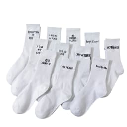 5/10 Pairs Random Men's Crew Socks, White with Letter Design, Trendy, Unique, Fun, Moisture-Wicking, Gift Recommendation
