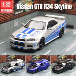 1/32 Nissan Skyline GTR R34 JDM Super Sport Car Model Diecast Vehicle Miniature Pull Back Display Collection Gift Boyfriend