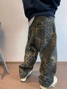 Autumn Tan Leopard Jeans Men Denim Pants Male Oversize Wide Leg Trousers Streetwear Hip Hop Vintage Loose Casual Animal Print