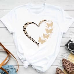 New Blue Butterfly Floral Printed T-Shirt Women's Summer Casual Short Sleeve O-neck Tops 90s Fashion Graphic Female Tops Tees