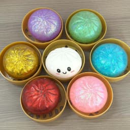Colorful Dumpling Squishes Stress Balls Fidget Sensory Toys Simulation Food Squishies Bun with Steamer Squeeze Dough Ball Gifts