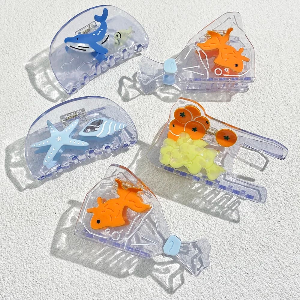 Creative Transparent Fruits Fish Starfish Whale Hair Clip Claw For Women Girls New Geometric Hairpin Hair Accessories Tool