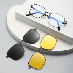 3 in1 Square Frame Magnetic Clip Myopia Sunglasses Glasses Women Men Polarized Prescription Optical Big Frame Eyeglasses