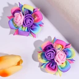 2pcs/Pack Kids' Rainbow Gradient Woven Ribbon Foam Flower Hair Clips, Children's Hair Accessories Hair Clips Hairbows for Girls