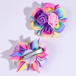 2pcs/Pack Kids' Rainbow Gradient Woven Ribbon Foam Flower Hair Clips, Children's Hair Accessories Hair Clips Hairbows for Girls
