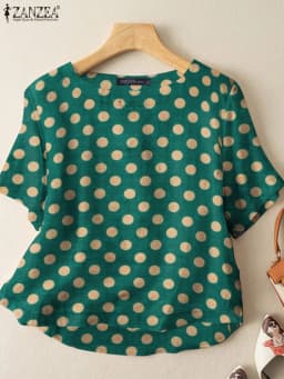 ZANZEA Casual Loose Polka Dot Blouses Women 2024 Summer Half Sleeve O Neck Blusas Mujer Holiday Fashion Everyday Shirt Tops