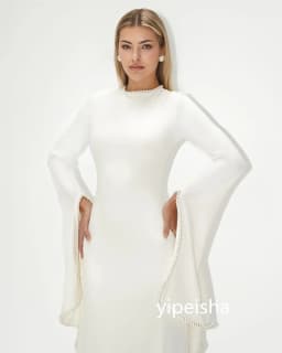 Customized Chinese Style Jersey Pearl A-line Scoop Neck Long Dresses Prom Dresses Classic Exquisite Modern Style Pastrol Unisex