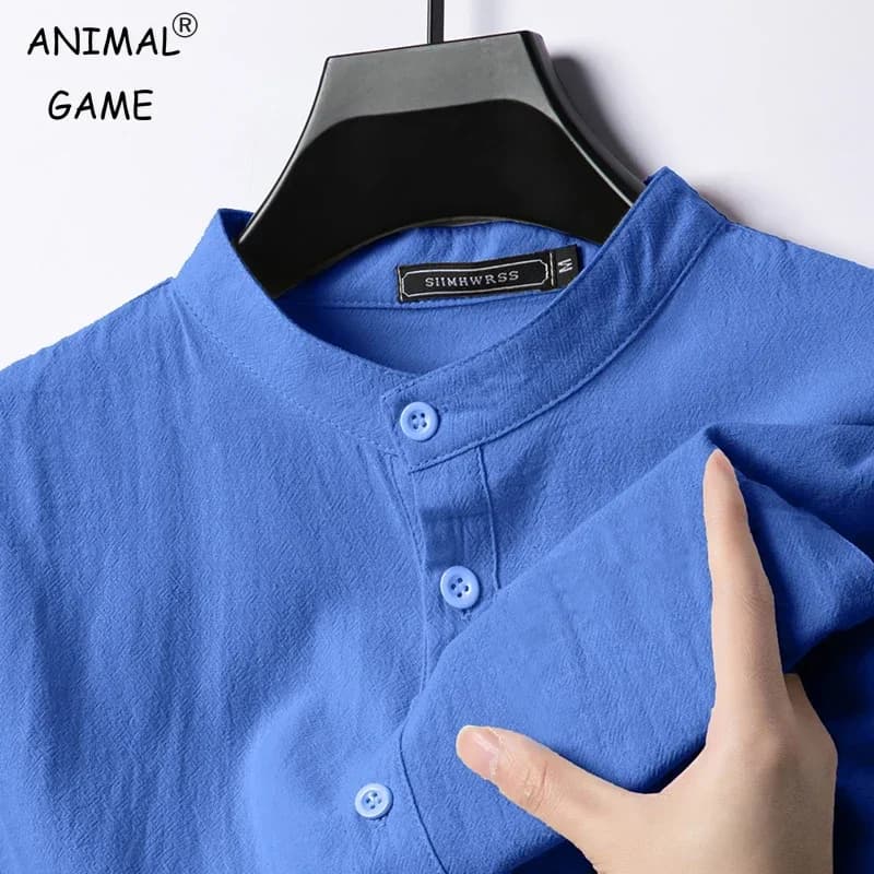 Linen Cotton Shirts for Men Lightweight Long Sleeve Henley Streetwear Beach Breathable Shirt Hawaiian Large T Shirts for Men