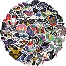 50PCS Moon And Moth Stickers PVC Cartoon Cute Decals Toy Stationery Guitar Phone Aesthetic Decorations Refrigerator Supplies