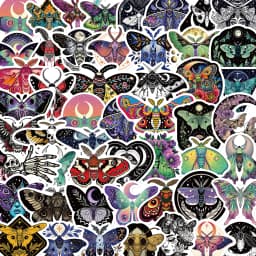 50PCS Moon And Moth Stickers PVC Cartoon Cute Decals Toy Stationery Guitar Phone Aesthetic Decorations Refrigerator Supplies