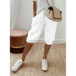 American Vintage Solid Lace Up Women's Cotton Linen Pants Elastic High Waist Wide-Leg Shorts With Pocket Streetwear Ladies Pants