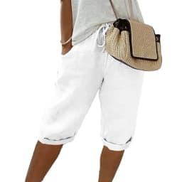 American Vintage Solid Lace Up Women's Cotton Linen Pants Elastic High Waist Wide-Leg Shorts With Pocket Streetwear Ladies Pants