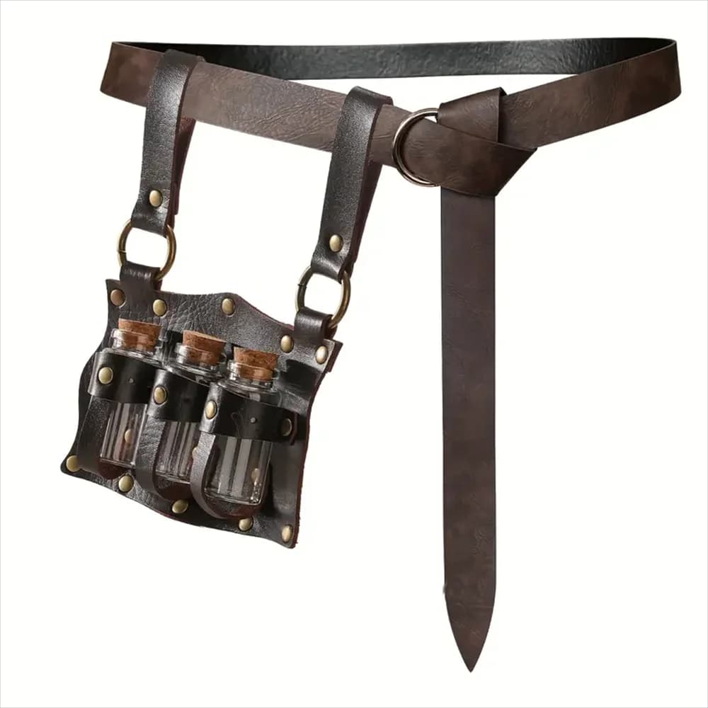 UYEE Medieval Belt Steam Leather Belt Glass Magic Bottle Cover Halloween Cosplay Role-playing Personalized Costume Props