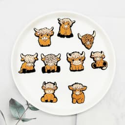 1-9Pcs Cute Highland Cow Shoe Charms Bubble Slides Sandals Buckle Shoes Accessories For Clogs Pins Garden Shoes Decorations Kids
