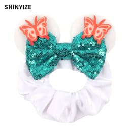 1pc New Chic Mickey Mouse Ears Hair Scrunchies Sequins 4" Bows Elastic Headband Women Velvet Girls DIY Hair Accessories Gift