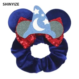 1pc New Chic Mickey Mouse Ears Hair Scrunchies Sequins 4" Bows Elastic Headband Women Velvet Girls DIY Hair Accessories Gift