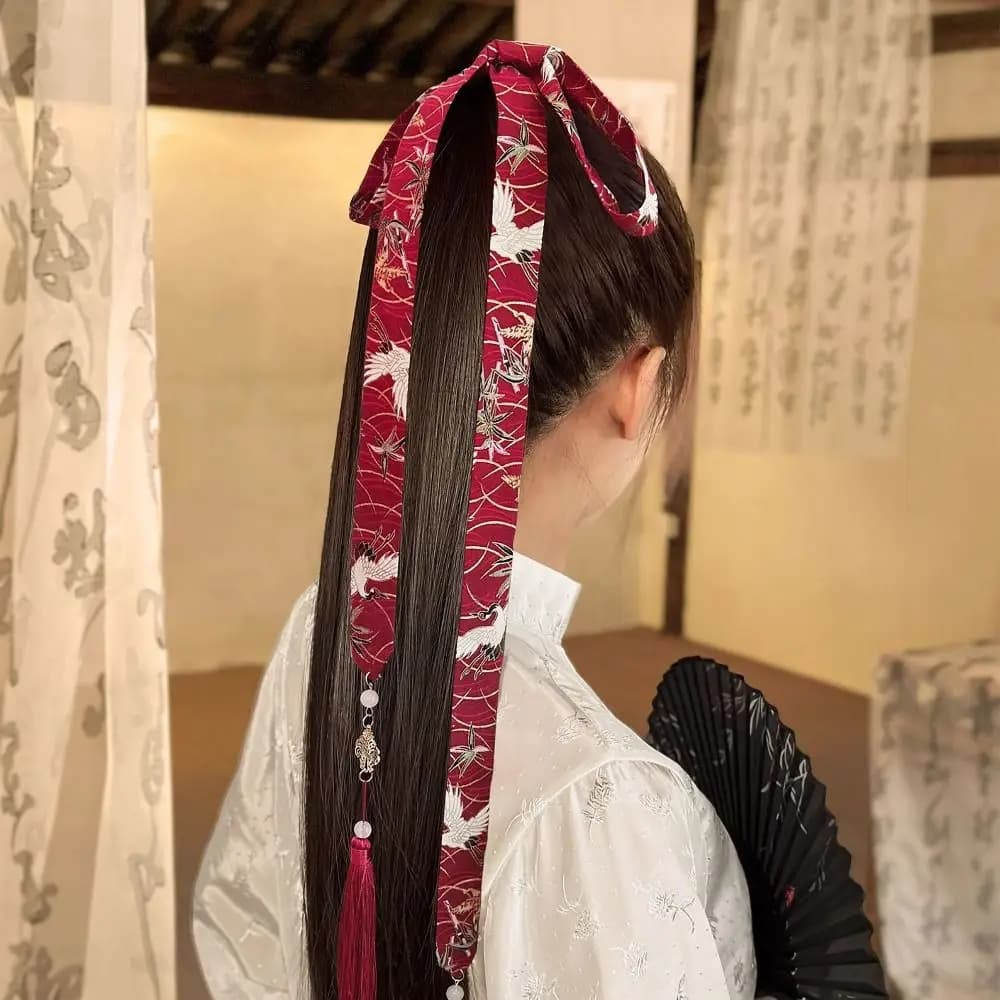 Retro Tassels Long Hair Straps Chinese Style Hair Ribbons Bow Hair Ornament Headdress Chinese Hanfu Head Bands Hair Accessories