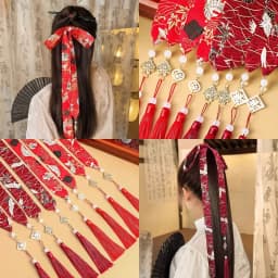 Retro Tassels Long Hair Straps Chinese Style Hair Ribbons Bow Hair Ornament Headdress Chinese Hanfu Head Bands Hair Accessories