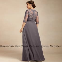 Chiffon Mother of The Bride Dress Half Sleeves Scoop Neck Sequined Applique Pleat A Line Plus Size Wedding Guest Gown New