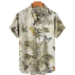Men's casual shirt plant printed summer clothing Hawaiian short sleeved 2023 medieval vintage beach vacation top