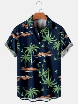 Men's casual shirt plant printed summer clothing Hawaiian short sleeved 2023 medieval vintage beach vacation top