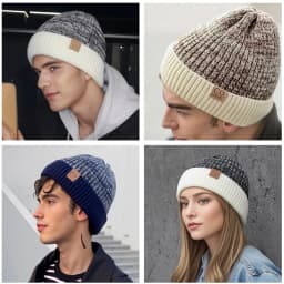 New Unisex Two-Tone Winter Hats Add Fur Lined Men And Women Fashion Warm Beanie Cap Casual Winter Knitted Hats