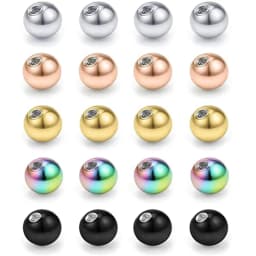 20 Pieces of Stainless Steel Replacement Ball Barbell Accessories 16G Top Bead Spiral Ball 14g / 16g Body Jewelry Piercing