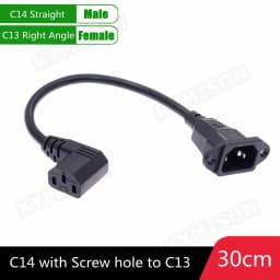 IEC320 C14 to C13 Extension Cord, C14 with Screw Holes and C13 Angled 30cm / 60cm Lenght, H05VV-F 3G 0.75MM