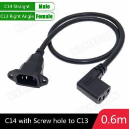 IEC320 C14 to C13 Extension Cord, C14 with Screw Holes and C13 Angled 30cm / 60cm Lenght, H05VV-F 3G 0.75MM