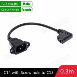 IEC320 C14 to C13 Extension Cord, C14 with Screw Holes and C13 Angled 30cm / 60cm Lenght, H05VV-F 3G 0.75MM