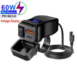 PD+QC3.0 Motorcycle USB Fast Charger 60W Handlebar Dual USB Socket with Switch Voltmeter Waterproof 12V Power Supply Adapter