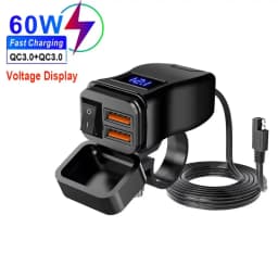 PD+QC3.0 Motorcycle USB Fast Charger 60W Handlebar Dual USB Socket with Switch Voltmeter Waterproof 12V Power Supply Adapter