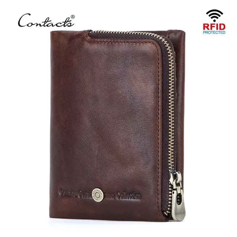 CONTACT'S Genuine Leather Men Short Wallets High Quality Card Holder Coin Purse Money Clip Male Mini Wallet Men's Bag Handbags