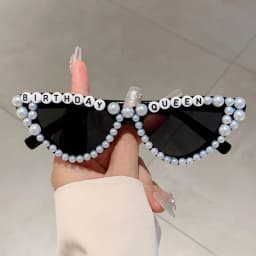 KAMMPT Cat Eye Design Gift Shades Shiny Pearl Decor Pink Present Glasses for Women's Birthday Party Favor Ladies Props Frame