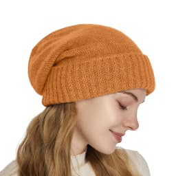 100%Cashmere Beanie Hat for Women's Winter Satin Lined Knitted Solid Skullies Cap Silk Lining Soft Warm Slouchy Bonnet