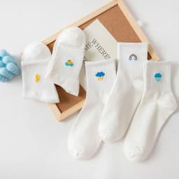 5 Pairs Of Women's Socks Set Spring And Autumn White Cartoon Socks Women's Cute Pure Cotton Weather Socks Fun Socks